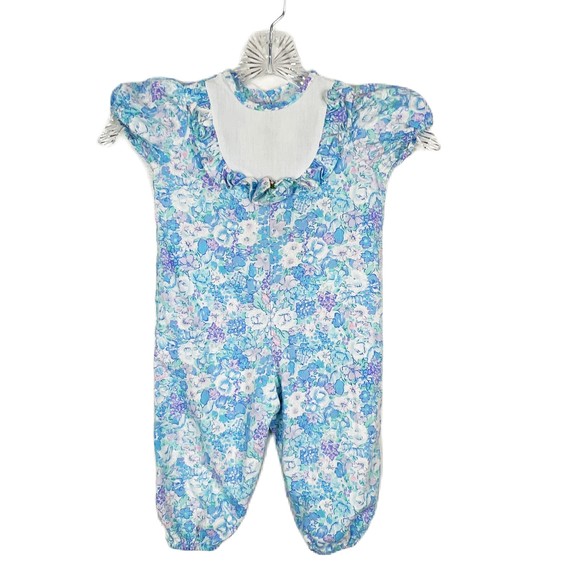 Vintage California Talk Jumpsuit Baby 18 Months Blue Floral Pants Ruffle…